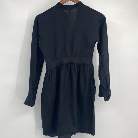 Theory Silk Dress Little Black Long Sleeved Dress Size 2 - Picture 6 of 7
